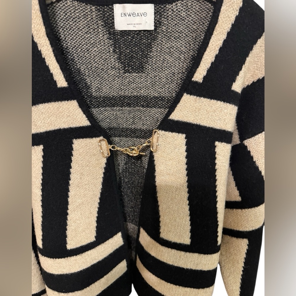 Black and Cream Knit Cardigan with Gold Hardware NWT - Picture 3 of 6